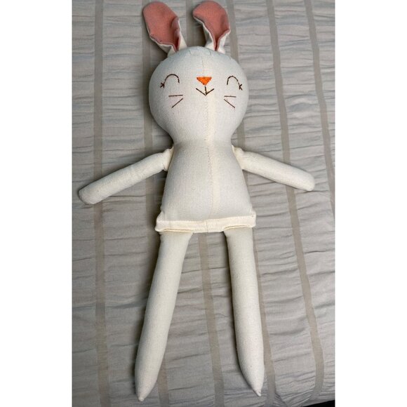 Handmade Plush Bunny Doll with Embroidered Face & Pink Ears, Nursery Room Decor - Picture 2 of 6